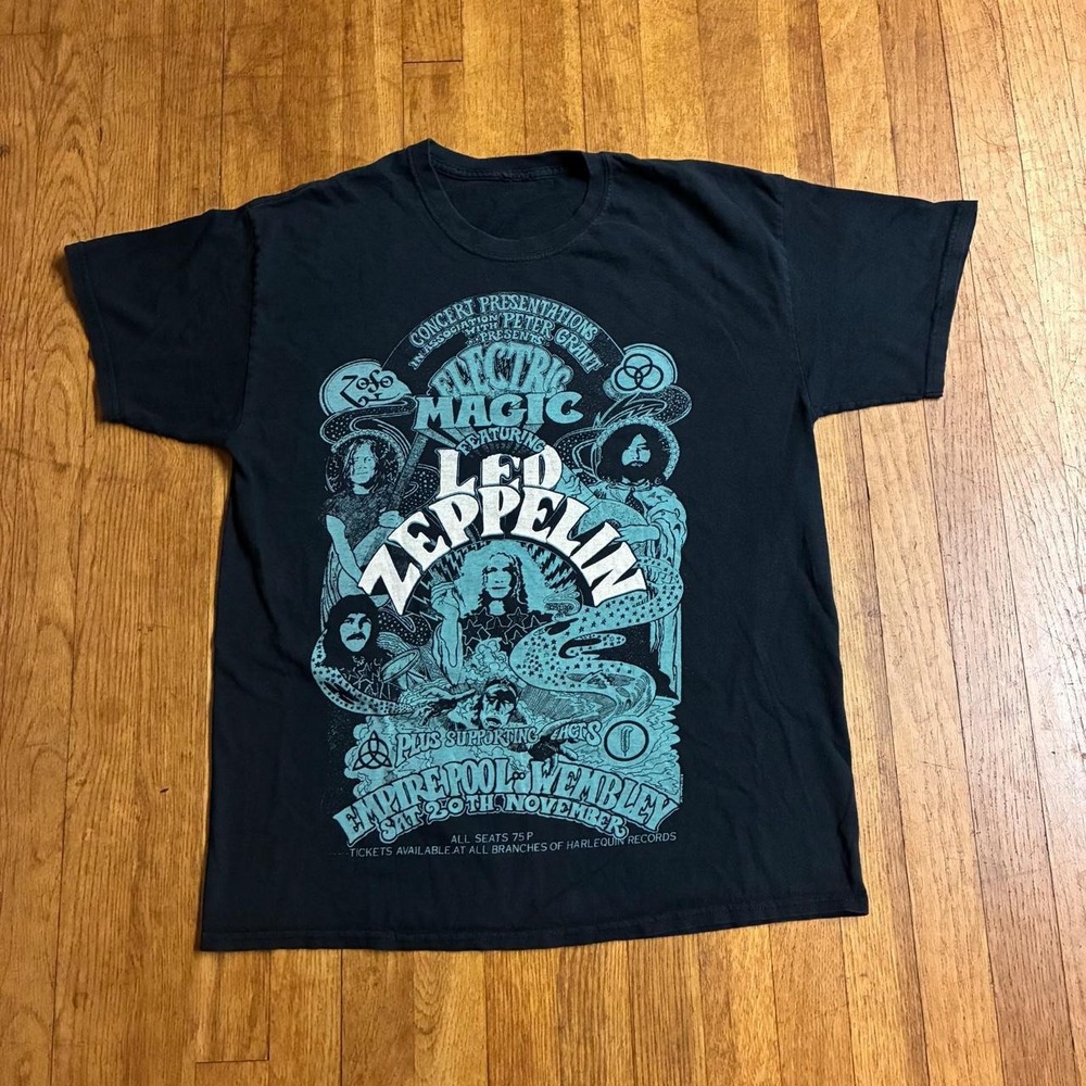 Led Zeppelin Mothership Concert Band Graphic T-Shirt Black Rock Tee Mens L 085